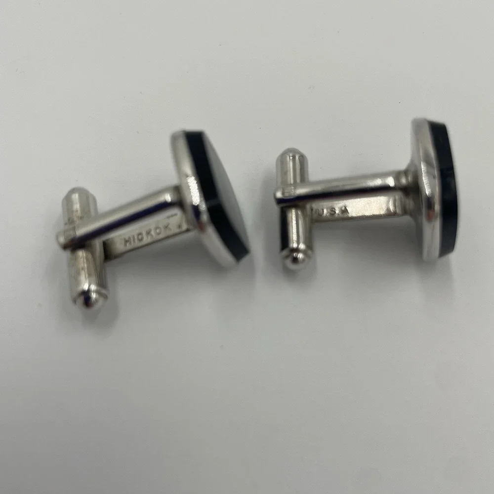 Vintage Black Onyx Men's‎ Cufflinks Silver Tone Square USA Eclectic Grandpa